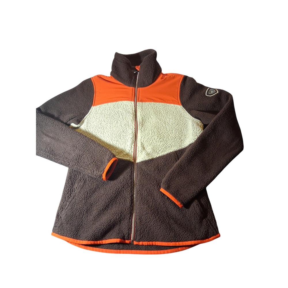 Kuhl Mens Full Zip Sherpa Fleece Jacket Brown Orange Colorblock Small